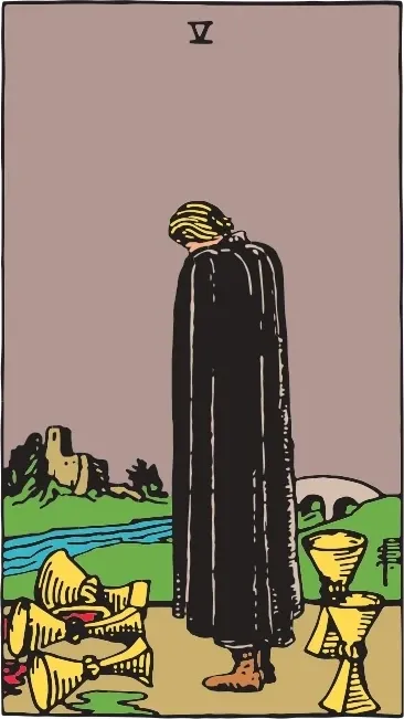 Карта Таро П'ятірка Кубків (Five of Cups), колода Райдера-Уейта