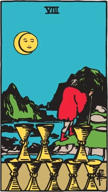 Карта Таро Вісімка Кубків (Eight of Cups), колода Райдера-Уейта