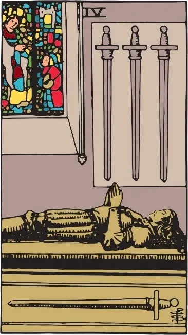 Карта Таро Четвірка Мечів (Four of Swords), колода Райдера-Уейта