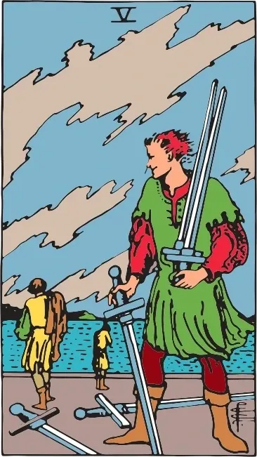 Карта Таро П'ятірка Мечів (Five of Swords), колода Райдера-Уейта