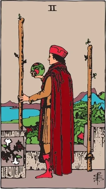 Карта Таро Двойка Жезлов (Two of Wands), колода Райдера-Уэйта