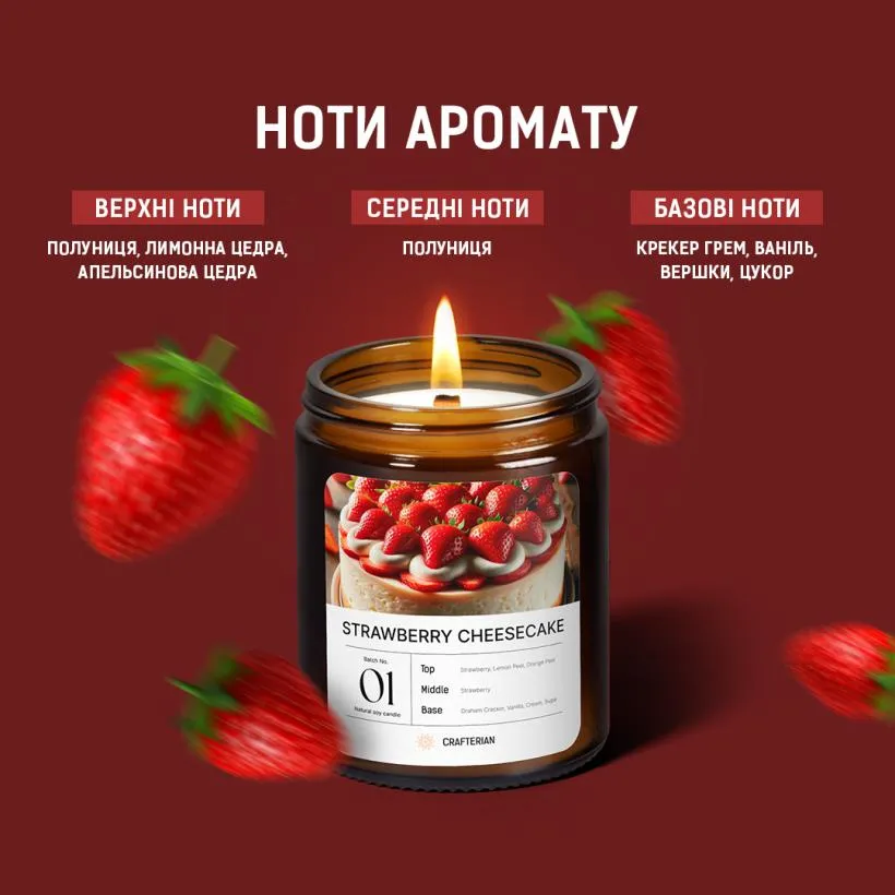 Аромасвічка Полуничний чізкейк — текстура соєвого воску