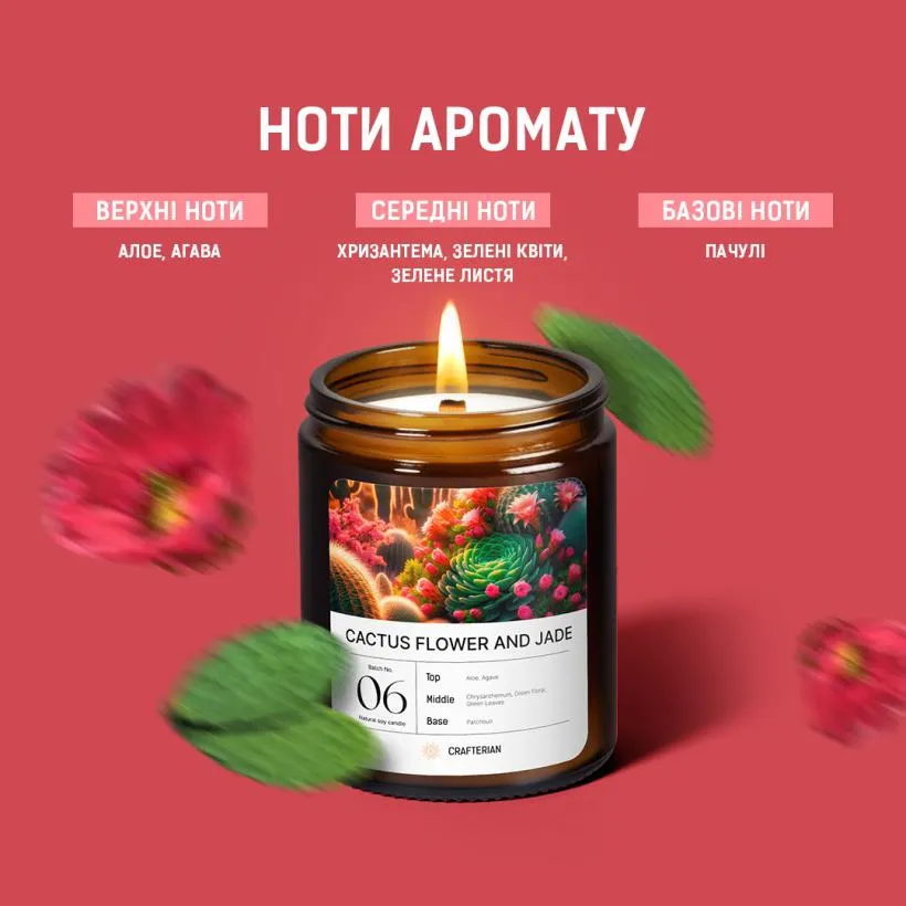 Аромасвічка Квітка кактуса та нефрит — вигляд збоку