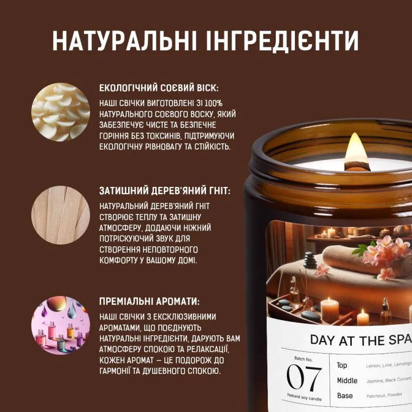 Аромасвічка День у спа — загальний вигляд на тлі релакс-аксесуарів