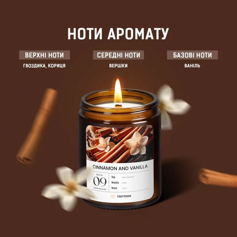 Аромасвічка Кориця та ваніль — деталь дерев'яного гноту