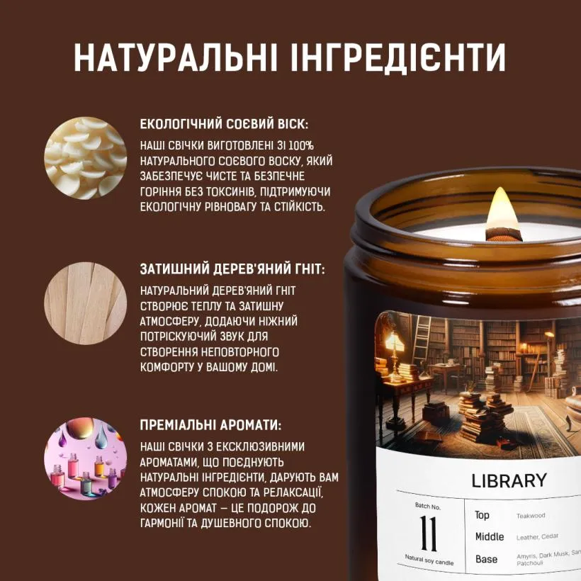 Аромасвічка Бібліотека — вигляд зверху на відкриту свічку 250 мл