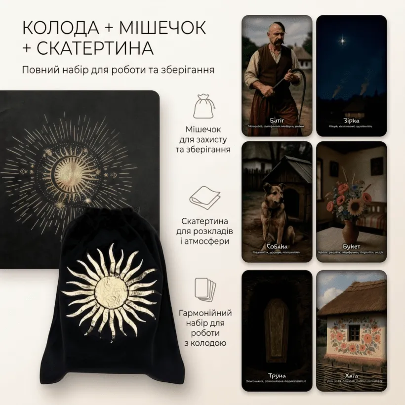 Оракул Український Ленорман — розкладка кількох карт із символікою